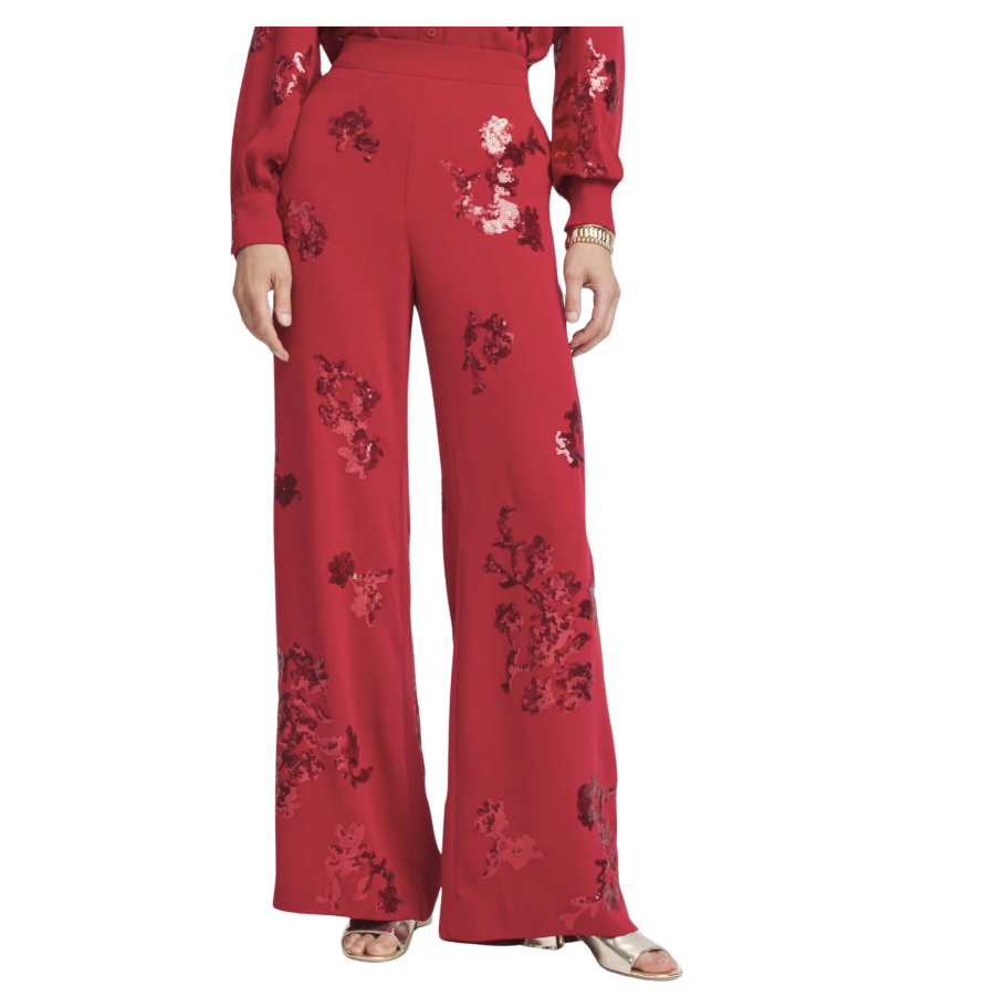 Floral Sequin Wide-Leg Pants